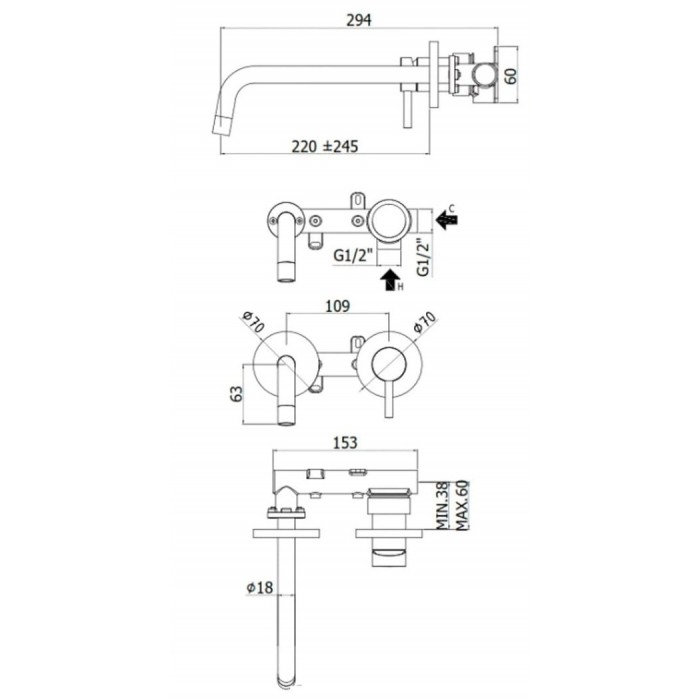 Смеситель для раковины Paffoni Light, 245 мм (LIG10370NO)