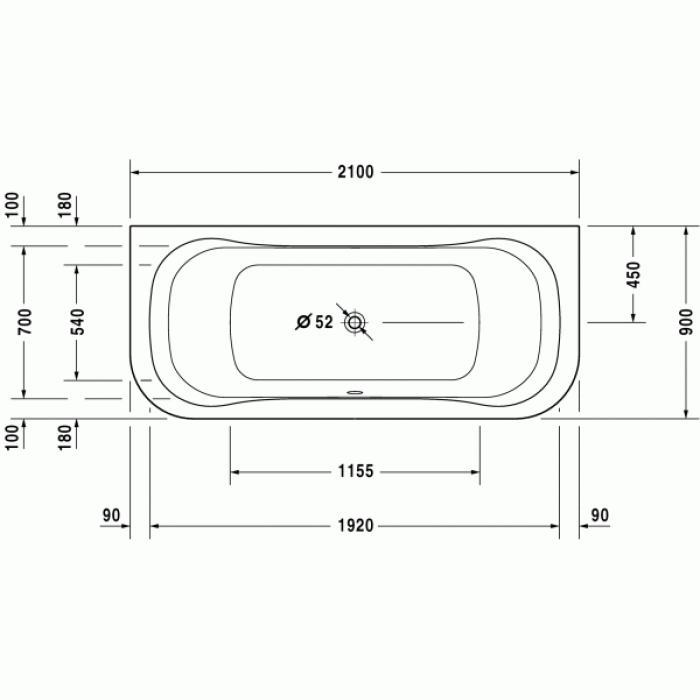 Esplanade ванна асимметричная 210 см 700283000000000 в интернет-магазине «Estet Room»