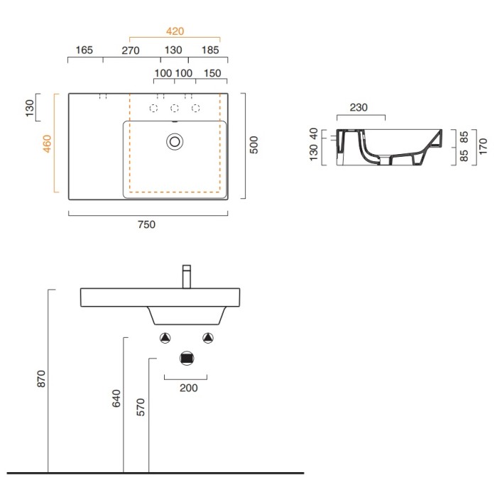Керамическая раковина 75 см Catalano NEW ZERO, bianco lucido