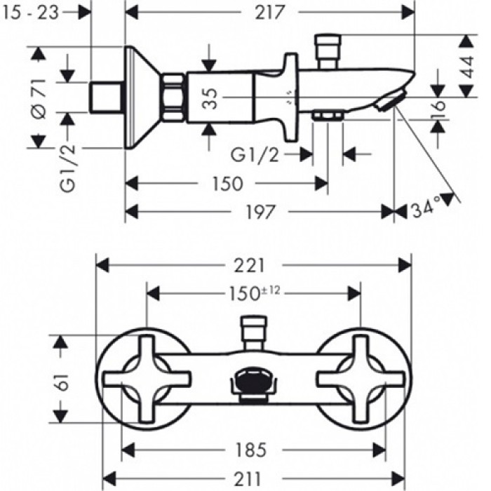 Смеситель для ванны Hansgrohe Logis Classic 71240000