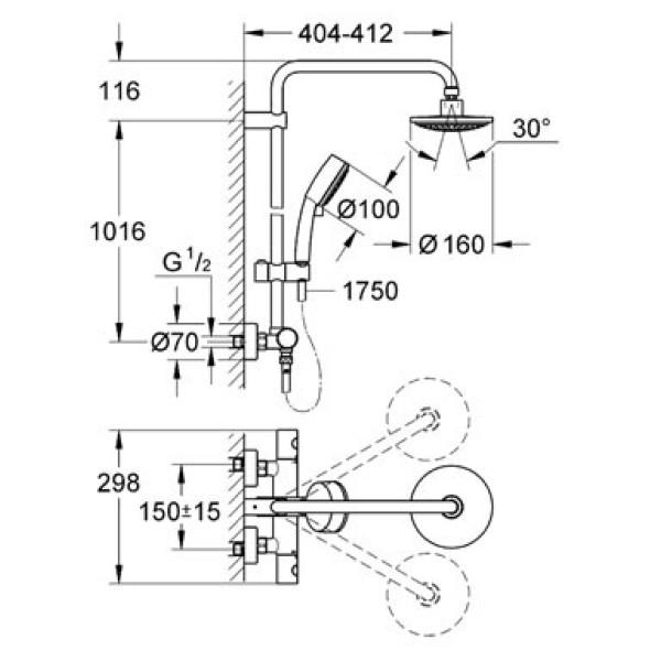 Плитка керамогранит Душевая система Grohe New Tempesta Cosmopolitan 160 (27922000) для пола
