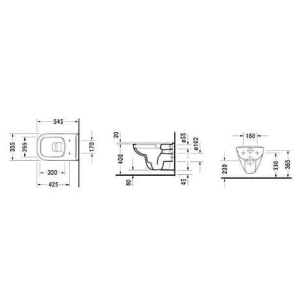 Плитка керамогранит Подвесной безободковый унитаз Duravit Rimless D-Code 2570090000 для пола