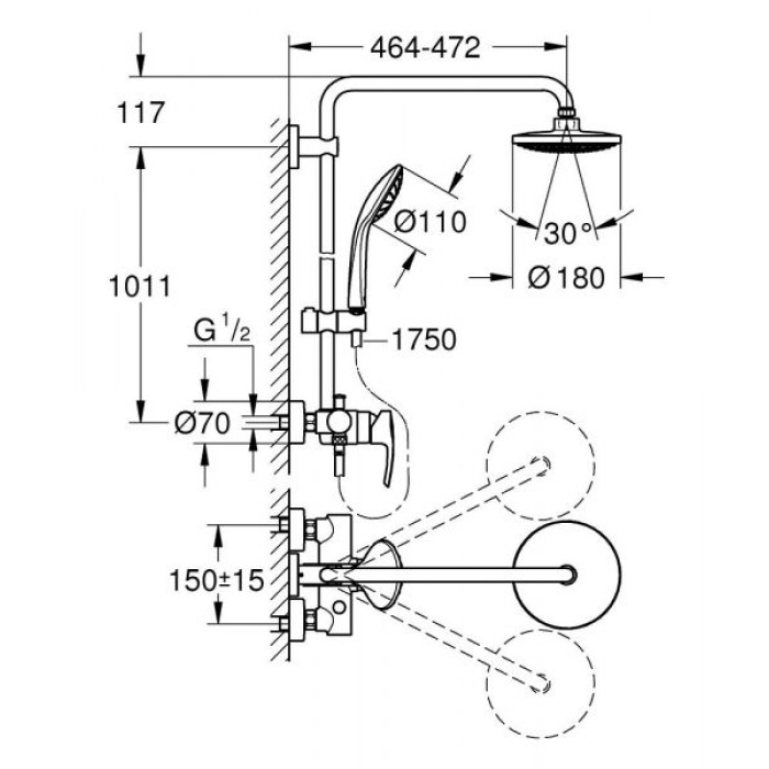 Плитка керамогранит Душевая система Grohe Euphoria 180 (27473000) для пола