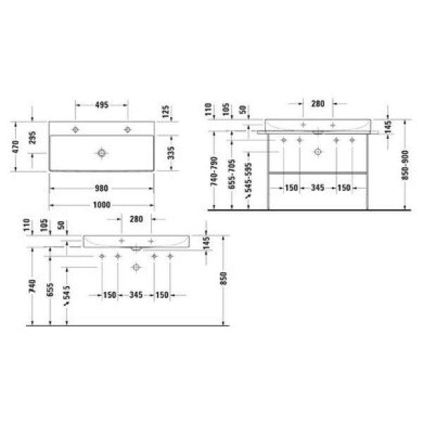Плитка керамогранит Керамическая раковина 100 см Duravit DuraSquare 2353100072 для пола