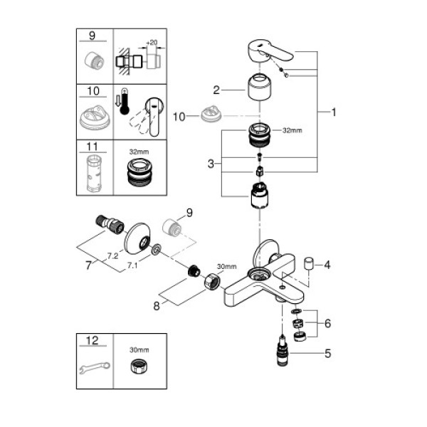 Grohe BauEdge набор для ванны 3 в 1 (12336TS)