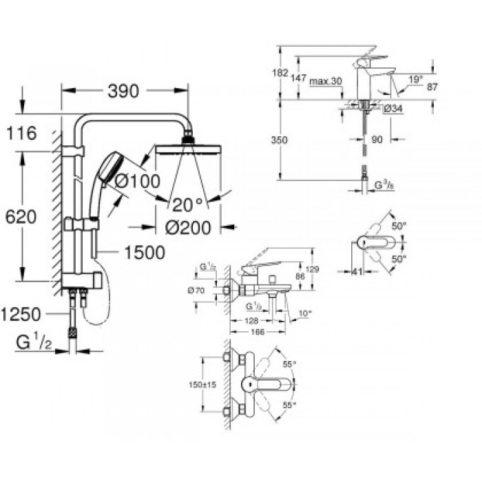 Grohe BauEdge набор для ванны 3 в 1 (12336TS)