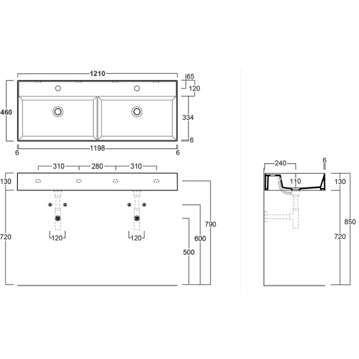 Раковина двойная Simas Agile 121x46 см (AG121D)