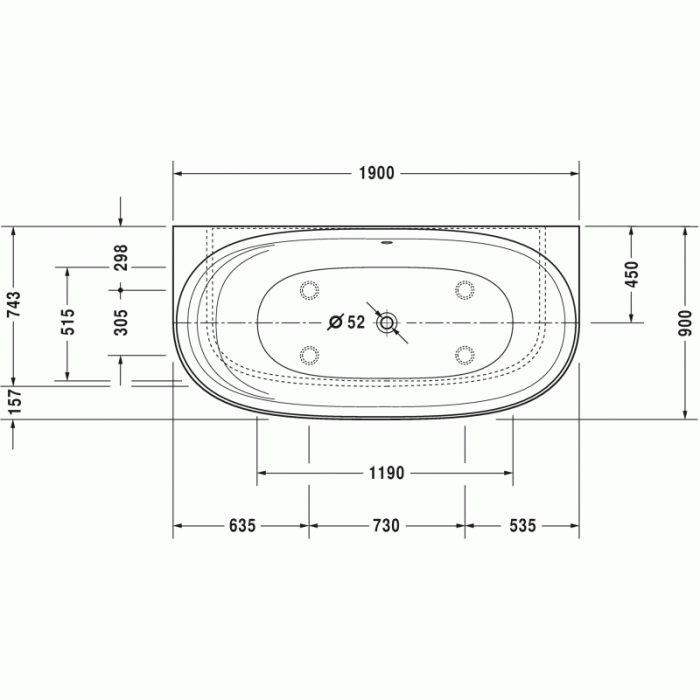 Cape Cod ванна асимметричная 190 см 700364000000000 в интернет-магазине «Estet Room»