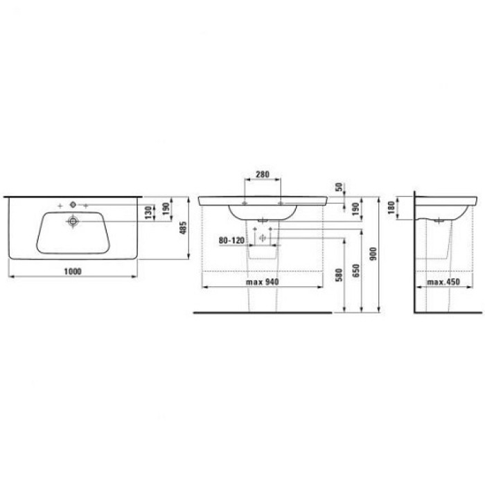 Умывальник мебельный Laufen Moderna Plus H8135440001041 Умывальник мебельный Laufen Moderna Plus H8135440001041