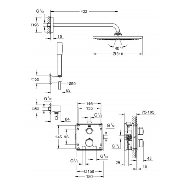 Плитка керамогранит Grohe Grohtherm Rainshower Cosmopolitan 310 душевая система 34730000 для пола
