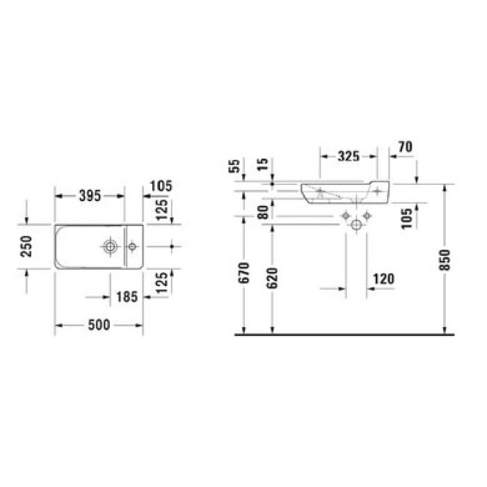Плитка керамогранит Керамическая раковина 50 см Duravit P3 Comforts 0715500000 для пола