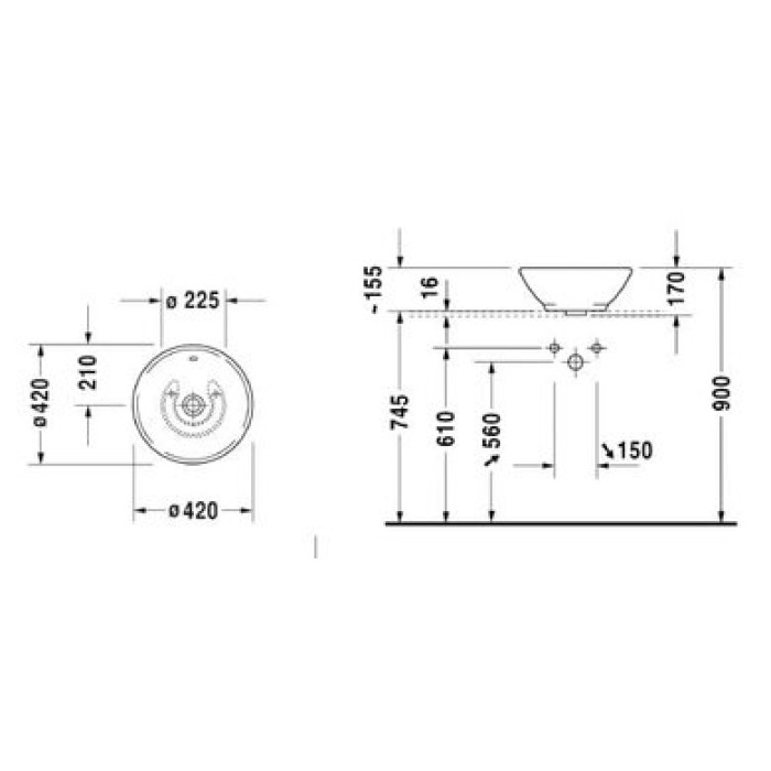 Плитка керамогранит Керамическая раковина 42 см Duravit Bacino 0325420000 для пола