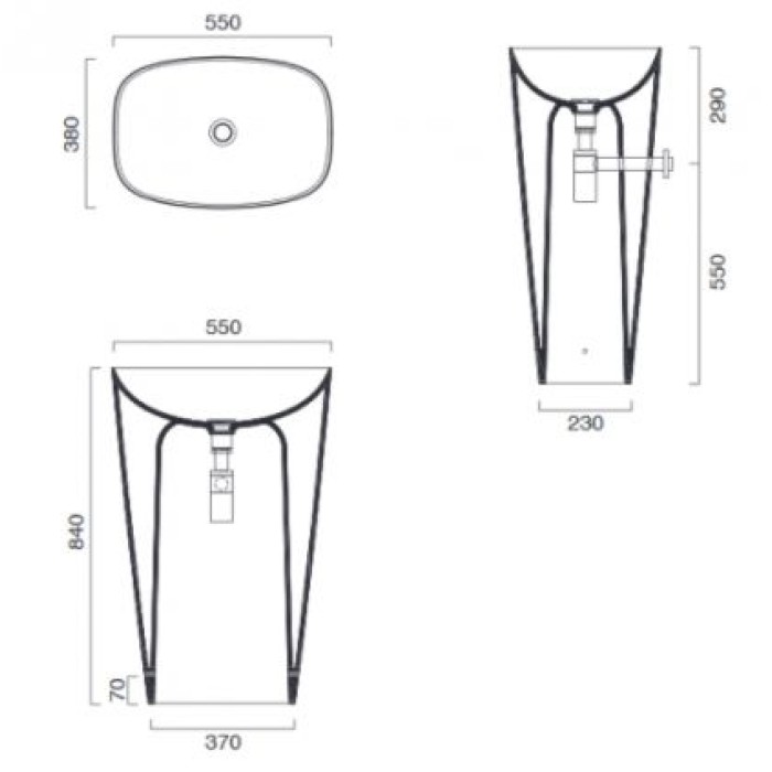 Напольная керамическая раковина 55 см Catalano Green Lux, cemento satinato