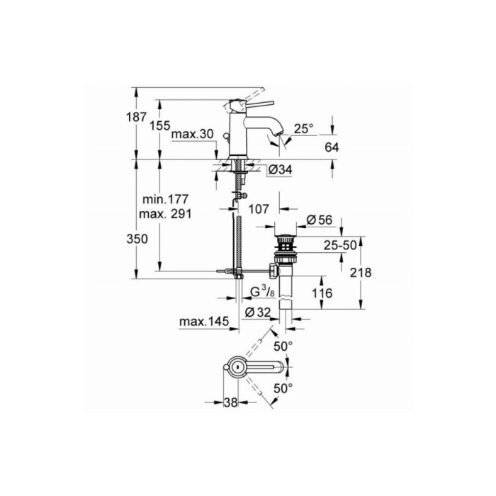 Grohe BauClassic Смеситель для раковины однорычажный S-size (23161000) Grohe BauClassic Смеситель для раковины однорычажный S-size (23161000)