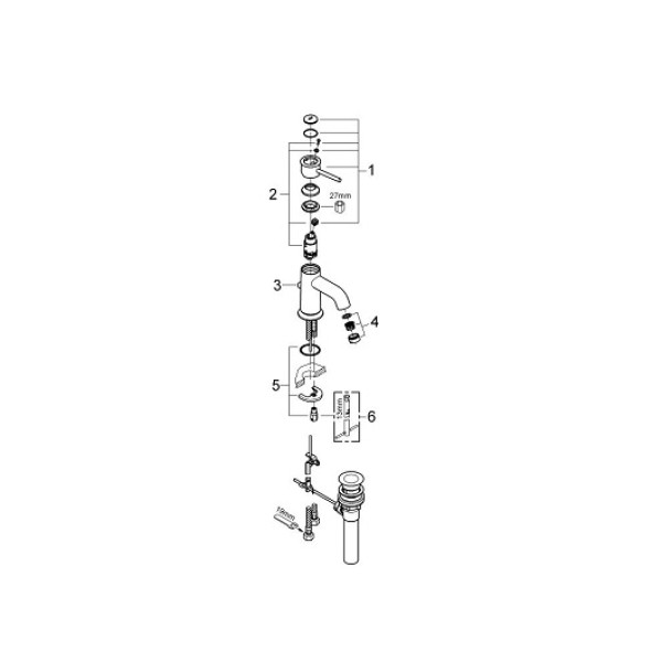 Grohe BauClassic Смеситель для раковины однорычажный S-size (23161000)