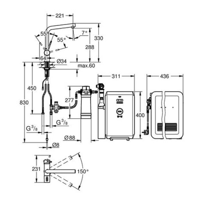 Смеситель со стартовым комплектом GROHE Blue Minta Professional 31347DC2