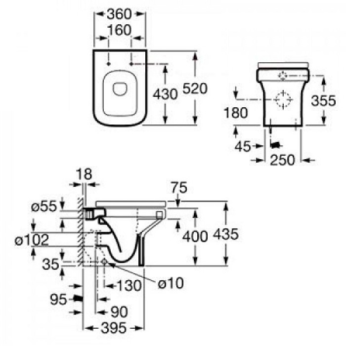 Унитаз пристенный Roca Dama-N (A347787000) без сиденья Унитаз пристенный Roca Dama-N (A347787000) без сиденья