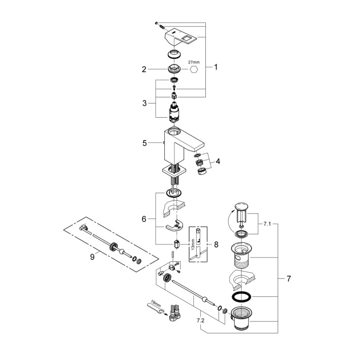 Grohe Eurocube Смеситель однорычажный для раковины S-Size (23127AL0)