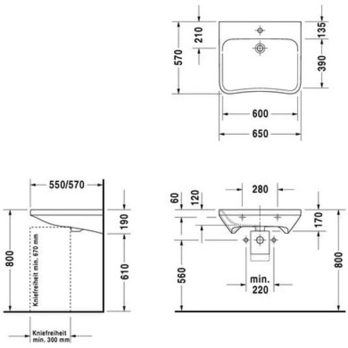 Плитка керамогранит Керамическая раковина Med 65 см Duravit DuraStyle 2330650000 для пола