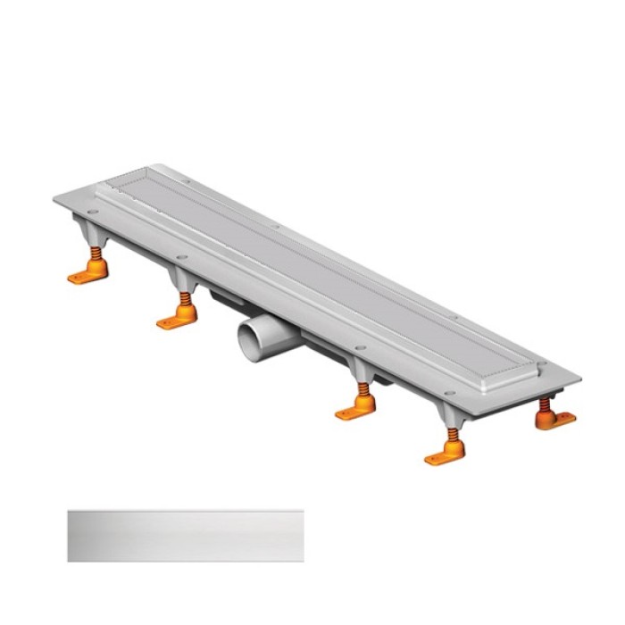 CH-850-KN1 Душевой канал 850 мм с матовой решеткой Классик и Под плитку, нержавеющая сталь, горизонтальный фланец, кромка из нержавеющей стали