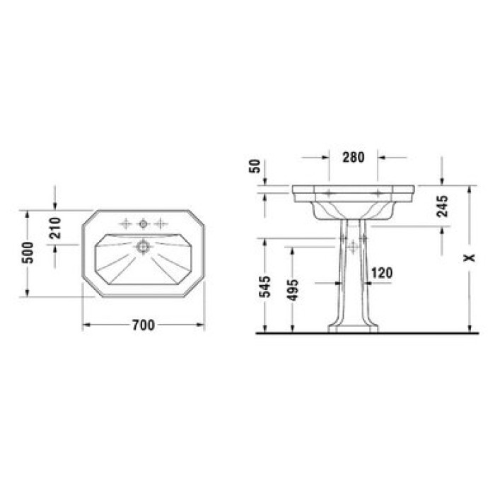 Плитка керамогранит Керамическая раковина 70 см Duravit 1930 0438700000 для пола