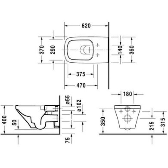 Плитка керамогранит Подвесной безободковый унитаз Duravit Rimless DuraStyle 2542090000 для пола