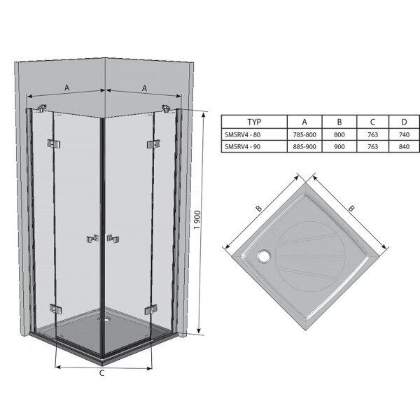 Душевая кабина Ravak Smartline SMSRV 4- 80 Хром Transparent