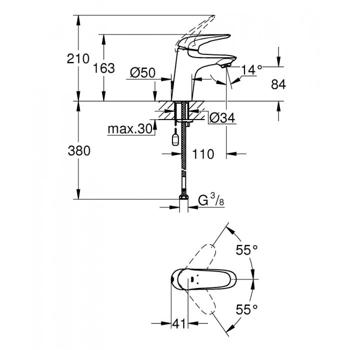 Grohe Eurostyle Смеситель для раковины S-size с цепочкой (23714003)