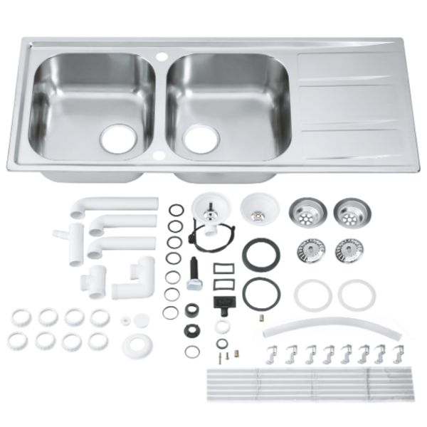 Мойдка для кухни Grohe 1160x500 мм с эксцентриком, 2 чаши, матовая (31587SD0)