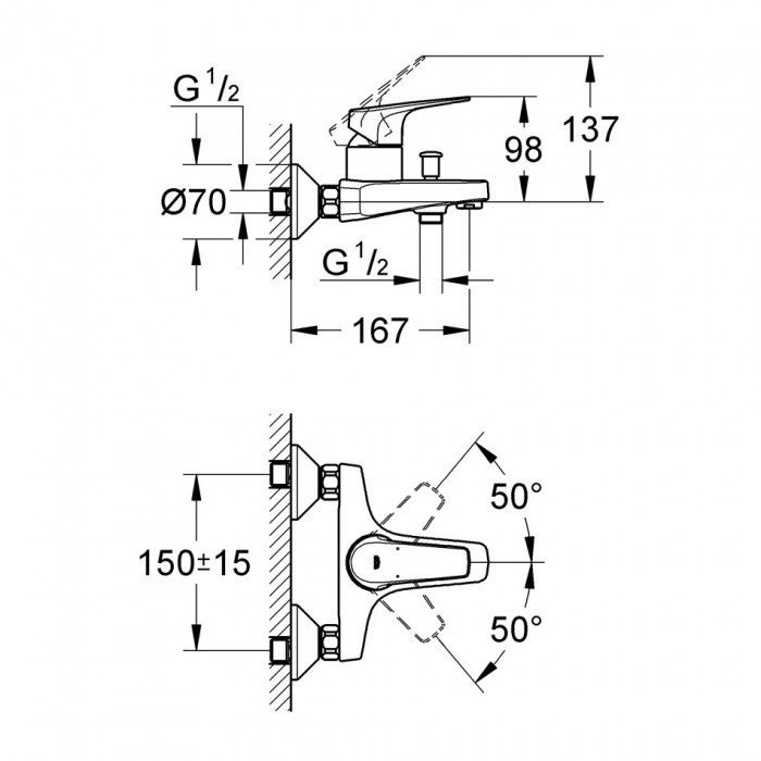 Grohe BauFlow Смеситель однорычажный для ванны (23601000)