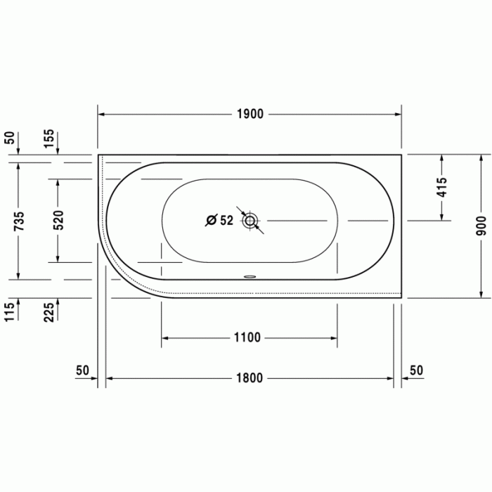 Darling New ванна асимметричная 190 см 700247000000000 в интернет-магазине «Estet Room»