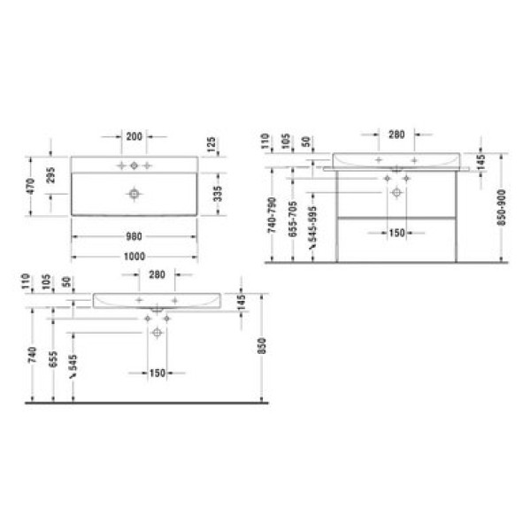 Плитка керамогранит Керамическая раковина 100 см Duravit DuraSquare 2353100071 для пола