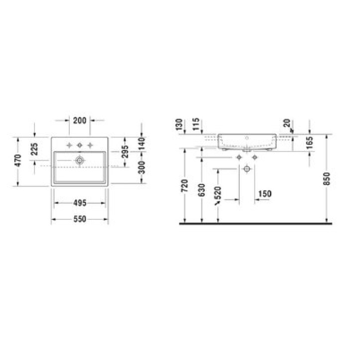 Плитка керамогранит Керамическая раковина 55 см Duravit Vero Air 0382550000 для пола