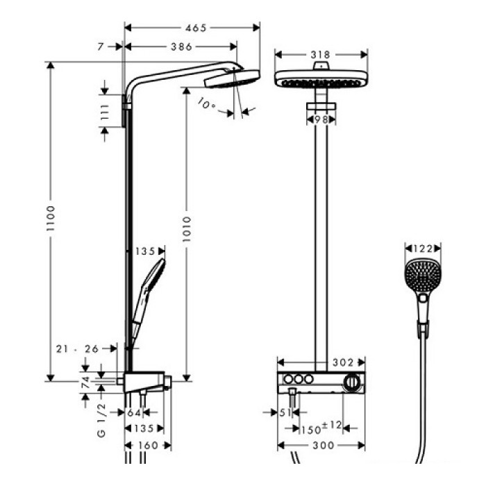 Душевая система Hansgrohe Raindance Select E 300 3jet Showerpipe (27127000)