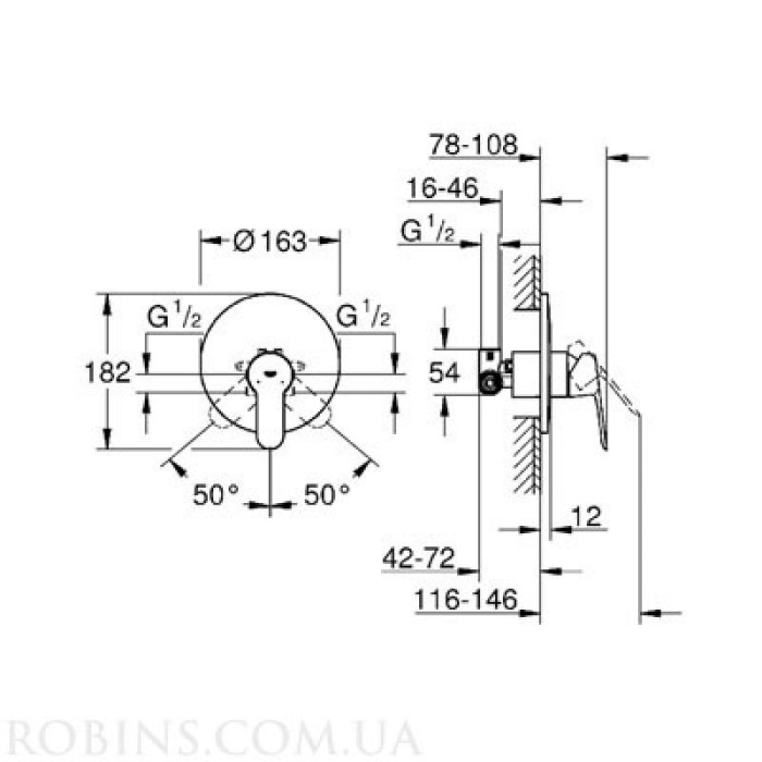 Grohe BauEdge Смеситель однорычажный для душа (29078000) Grohe BauEdge Смеситель однорычажный для душа (29078000)