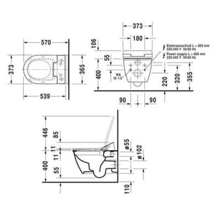 Плитка керамогранит Подвесной унитаз безободковый Duravit Rimless Darling New SensoWash 2563590000 для пола
