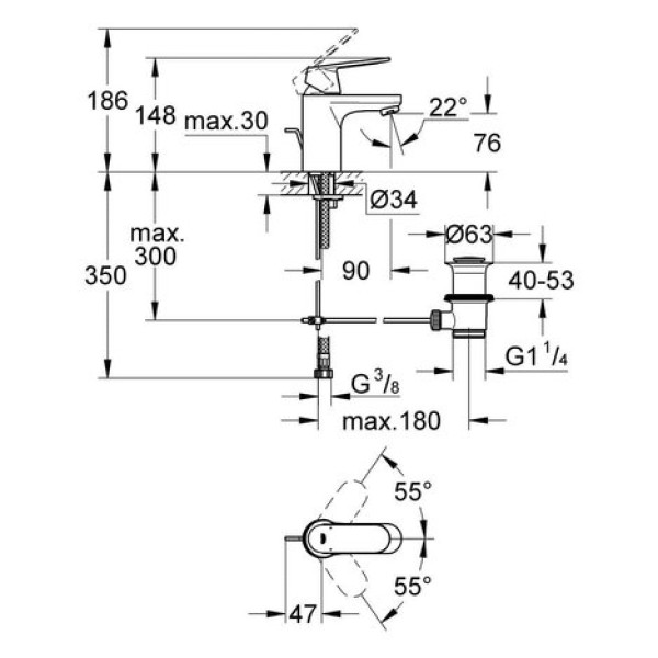 Смеситель для раковины Grohe Eurosmart cosmopolitan S-Size 32825000