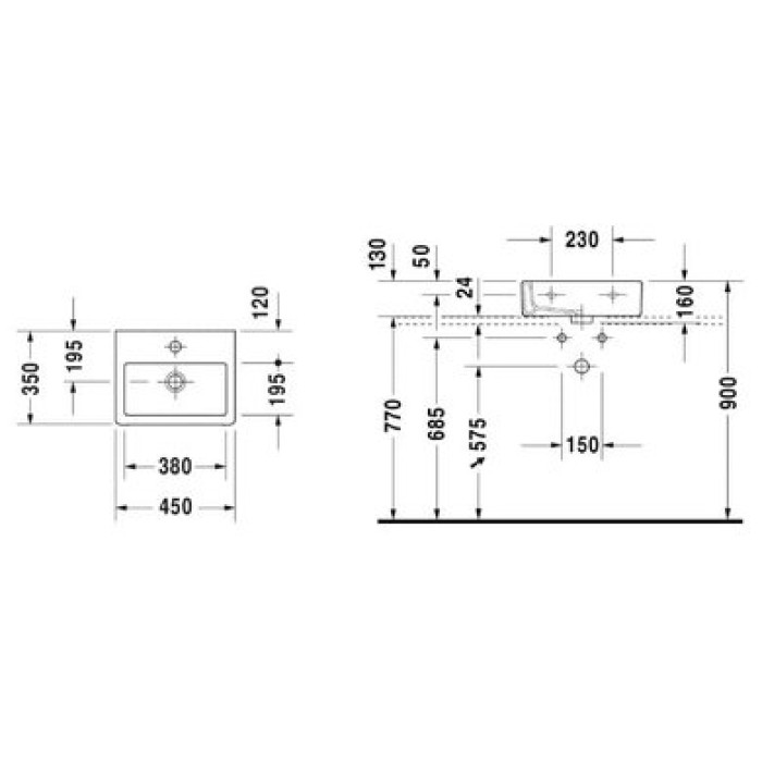 Плитка керамогранит Керамическая раковина 45 см Duravit Vero, белая 0704450027 для пола