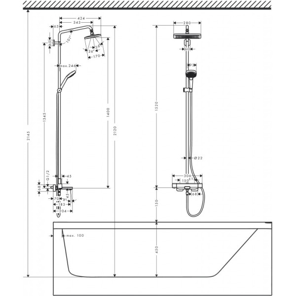 Плитка керамогранит Душевая система Hansgrohe Croma Showerpipe 280 27687000 для пола