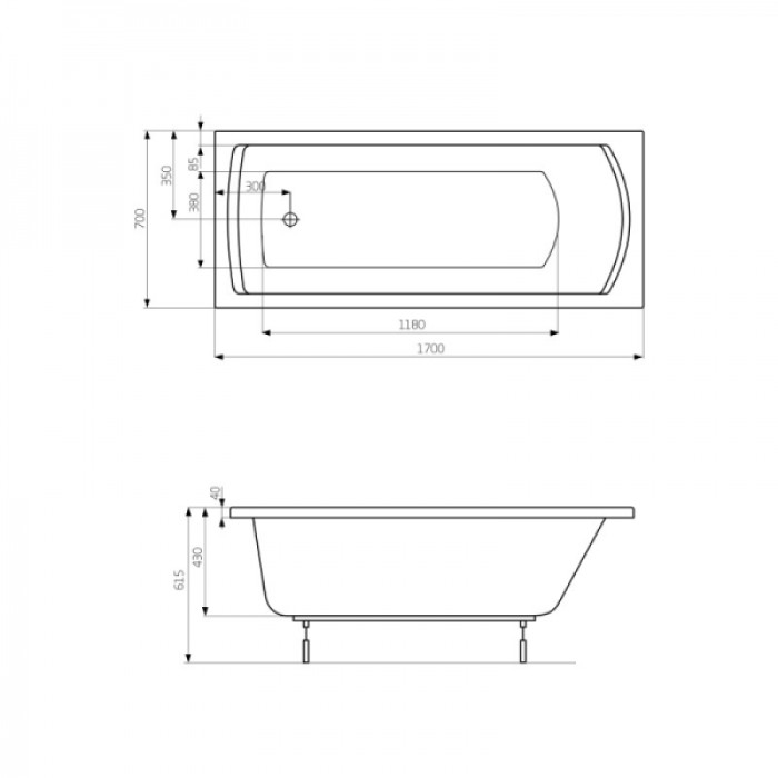 Ванна акриловая 170*70см ROCA LINEA A24T034000 с ножками