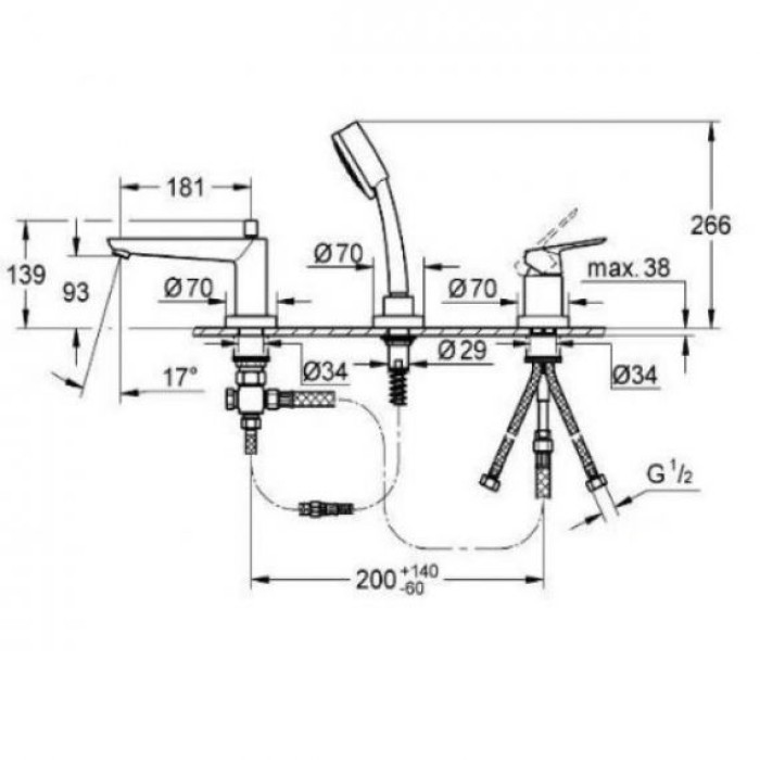Grohe BauEdge Смеситель однорычажный для ванны на 3 отверстия (2511700A) Grohe BauEdge Смеситель однорычажный для ванны на 3 отверстия (2511700A)