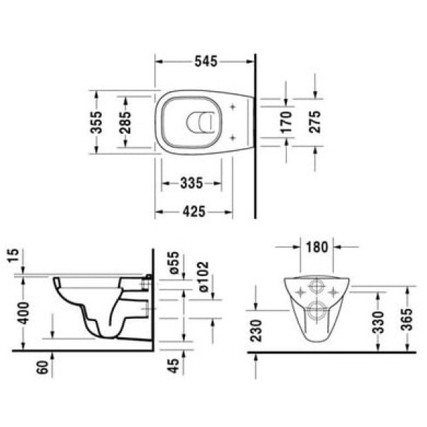Плитка керамогранит Подвесной безободковый унитаз Duravit Rimless Vero Air 2525090000 для пола