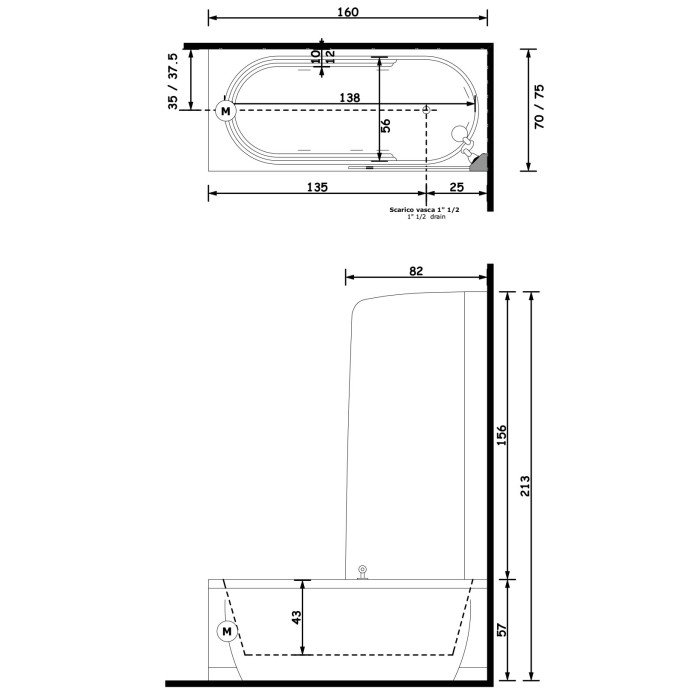 Gruppo Treesse Cristina Box Ванна прямоугольная 160x70xh213 см