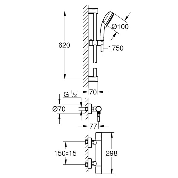 Grohe Grohtherm 800 Cosmopolitan Термостат для душа с душевым гарнитуром (34768000)