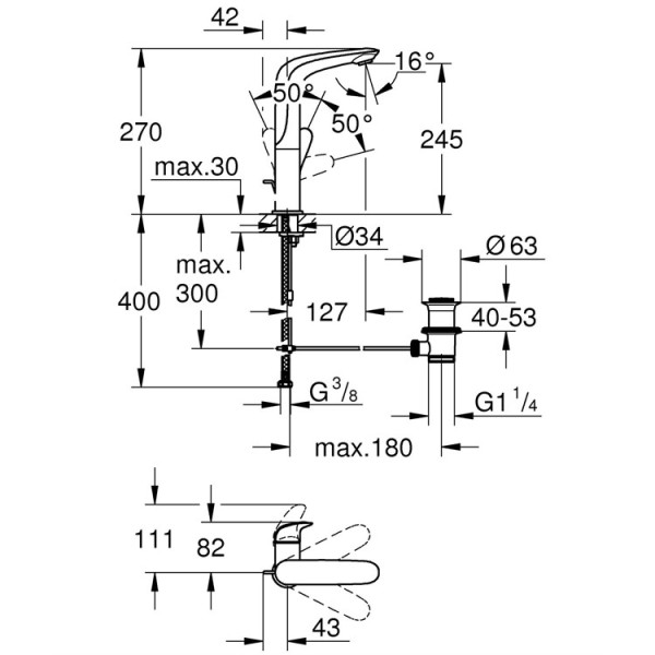 Grohe Eurostyle Однорычажный смеситель для раковины L-Size (23718LS3)