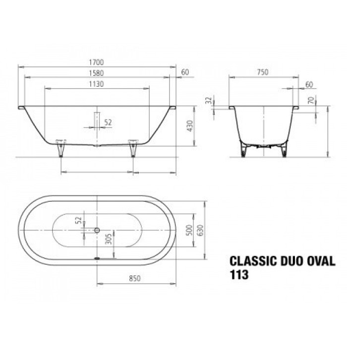 Ванна KALDEWEI CLASSIC DUO OVAL 170x75 291400010001 Ванна KALDEWEI CLASSIC DUO OVAL 170x75 291400010001