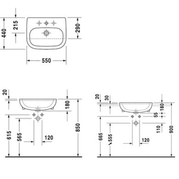 Плитка керамогранит Керамическая раковина 55 см Duravit D-Code 0339550000 для пола