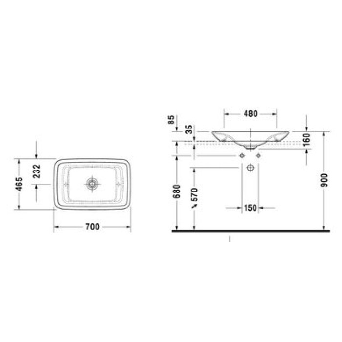 Плитка керамогранит Керамическая раковина 70 см Duravit PuraVida 0369700000 для пола