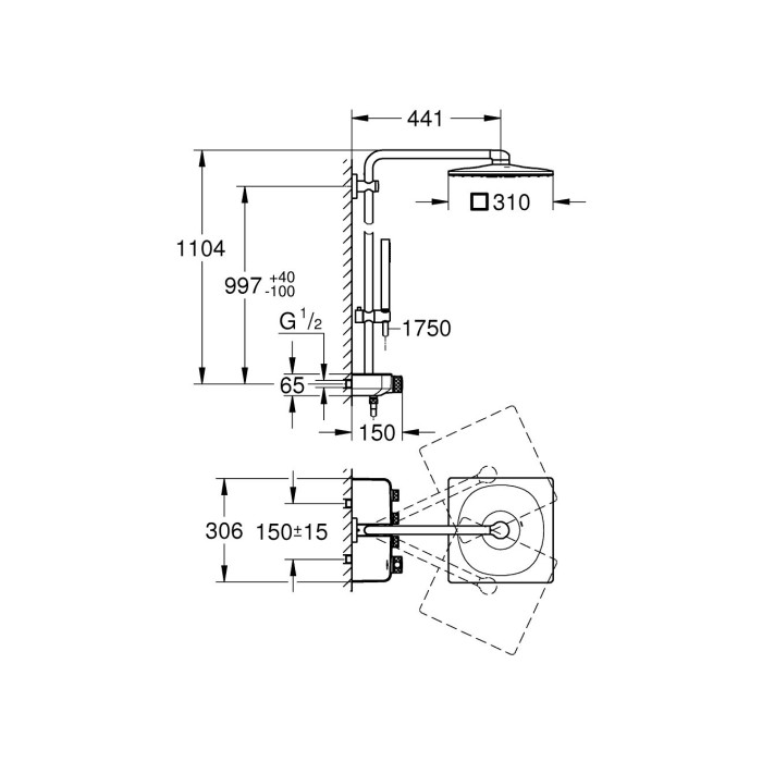 Плитка керамогранит Grohe Euphoria SmartControl System 310 Cube Duo Душевая система с термостатом 26508000 для пола