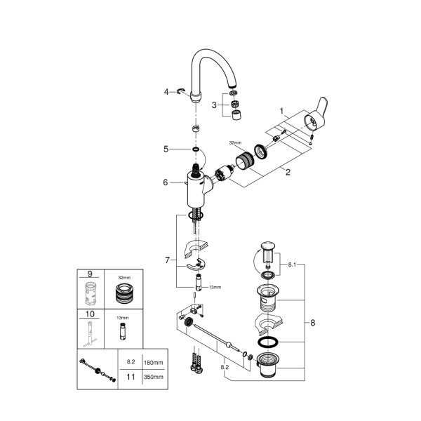 Grohe Eurostyle Cosmopolitan Смеситель однорычажный для раковины L-Size (23043003)